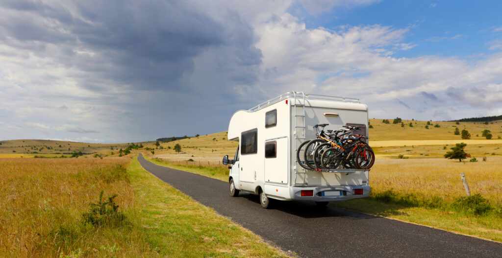 motorhome driving along country road